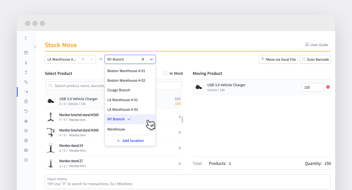 Stock Move function in BoxHero