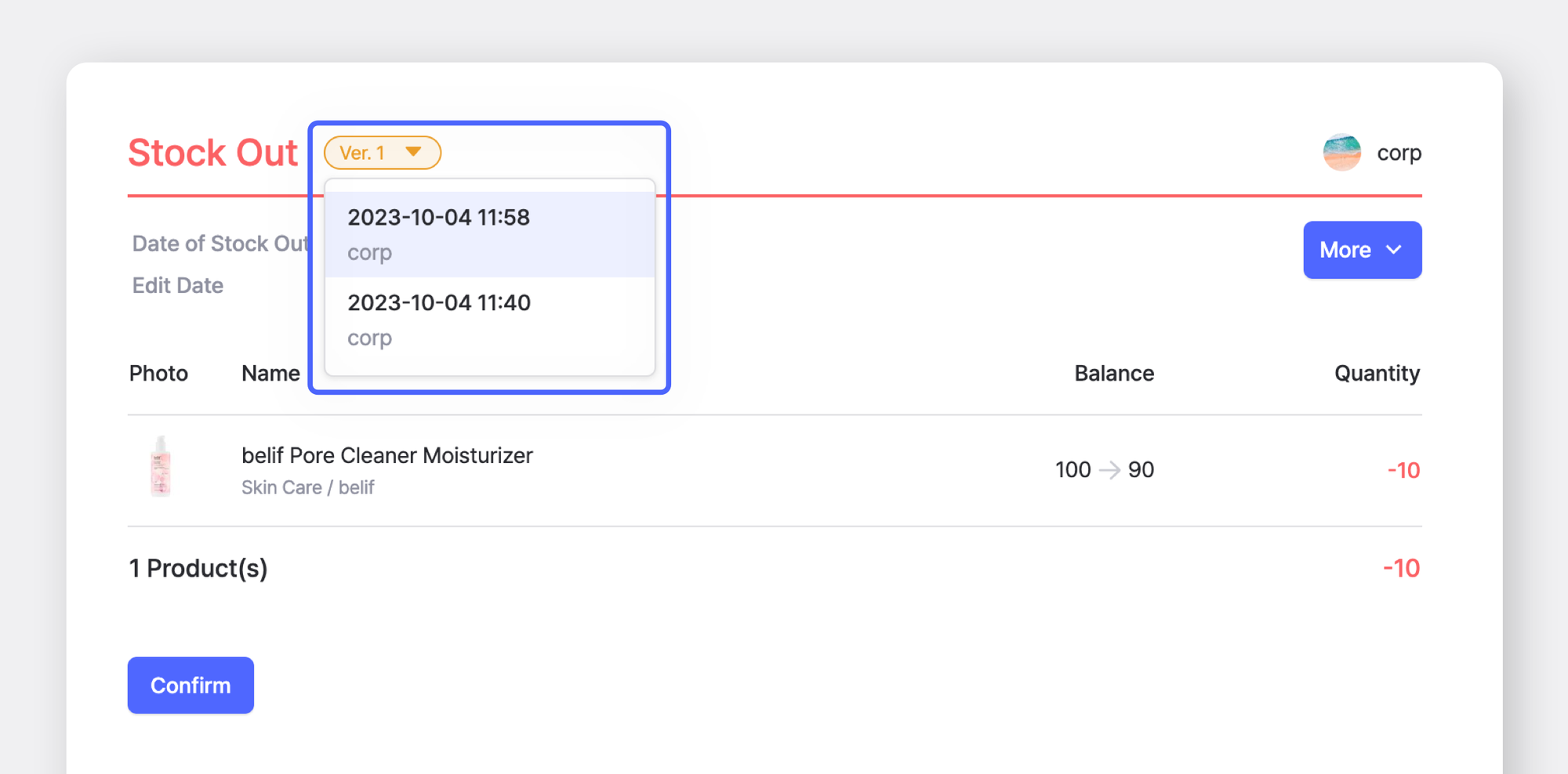 Version controls for shipments on BoxHero.