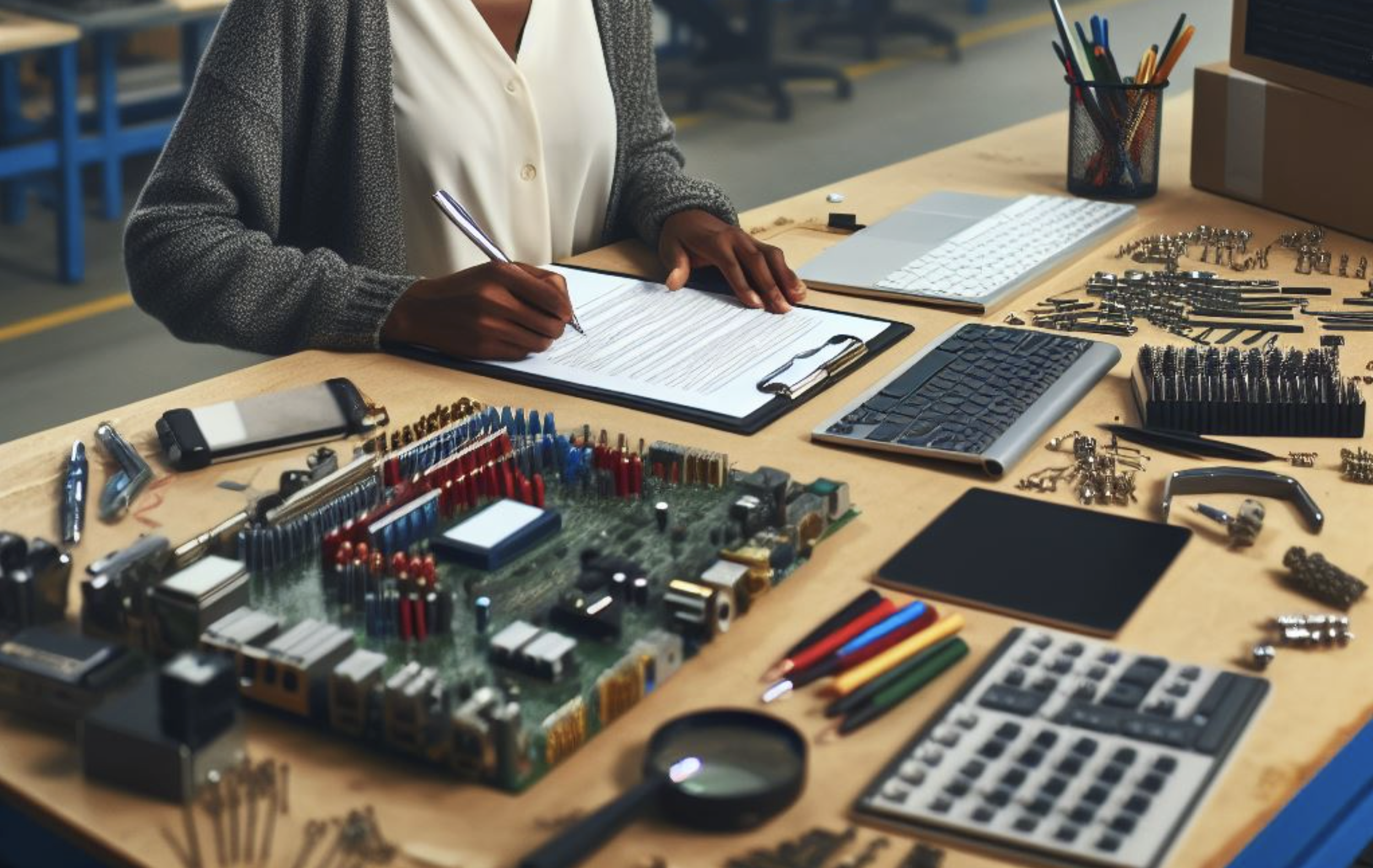 An engineer assembling electronics.