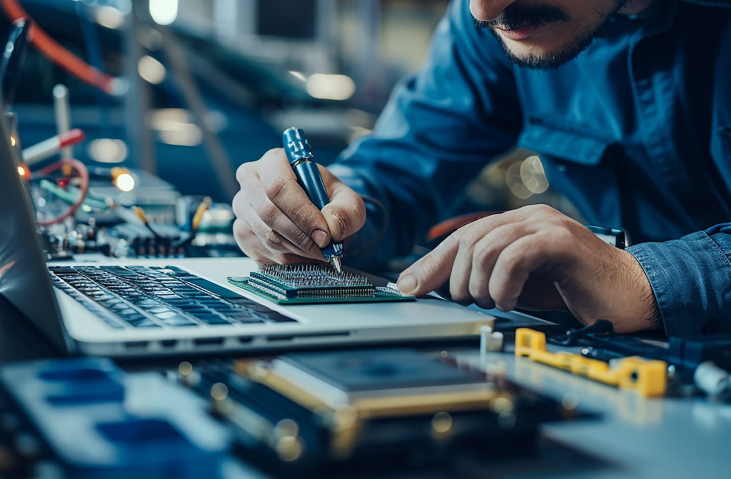 A electrical technician working on a circuit.