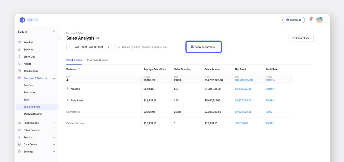 Group by partners on sales analysis screen.