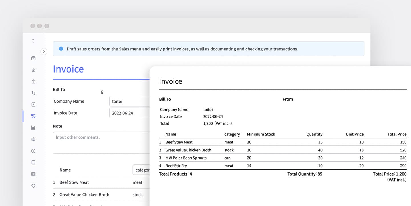 Invoice statement in BoxHero