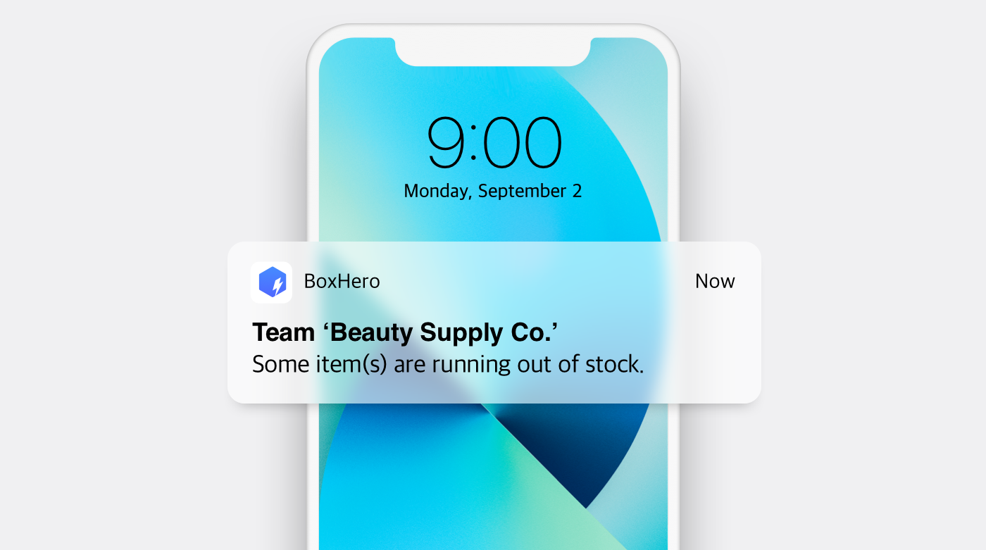 BoxHero UI: Mobile Screen with Notification