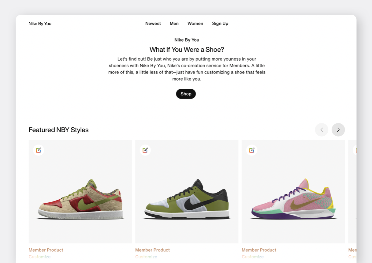 Nike Homepage Screen - Nike By You custom shoes