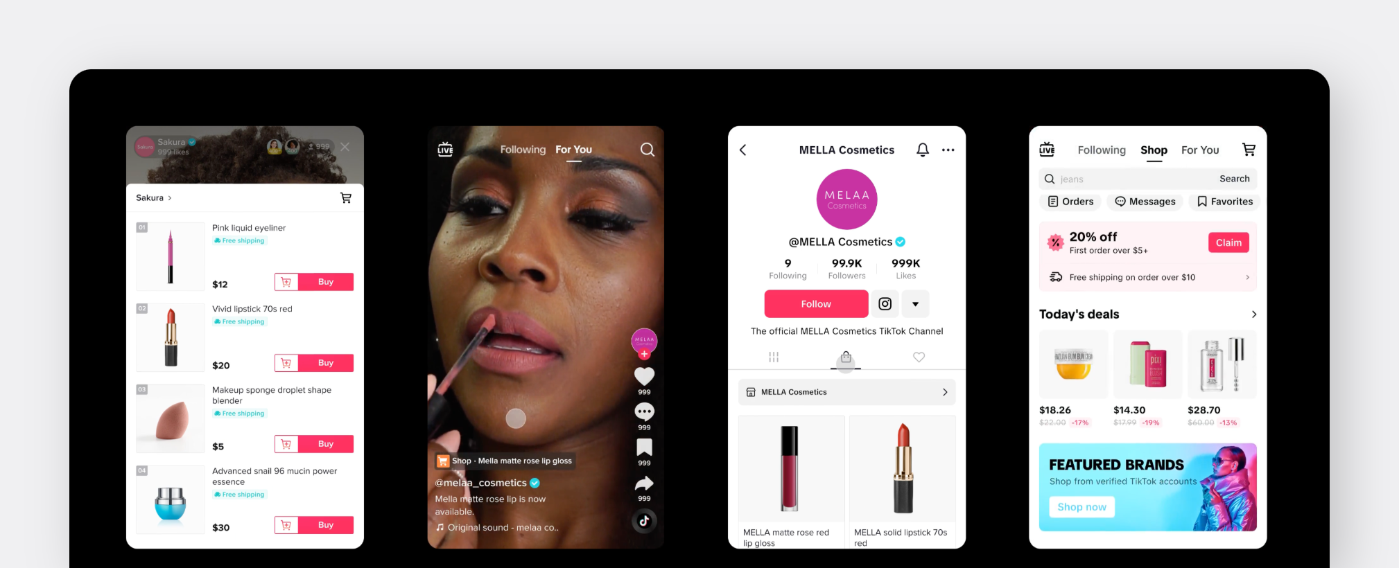 Screenshot of TikTok Shop by cosmetics brand