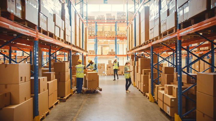 Workers inside the warehouse.