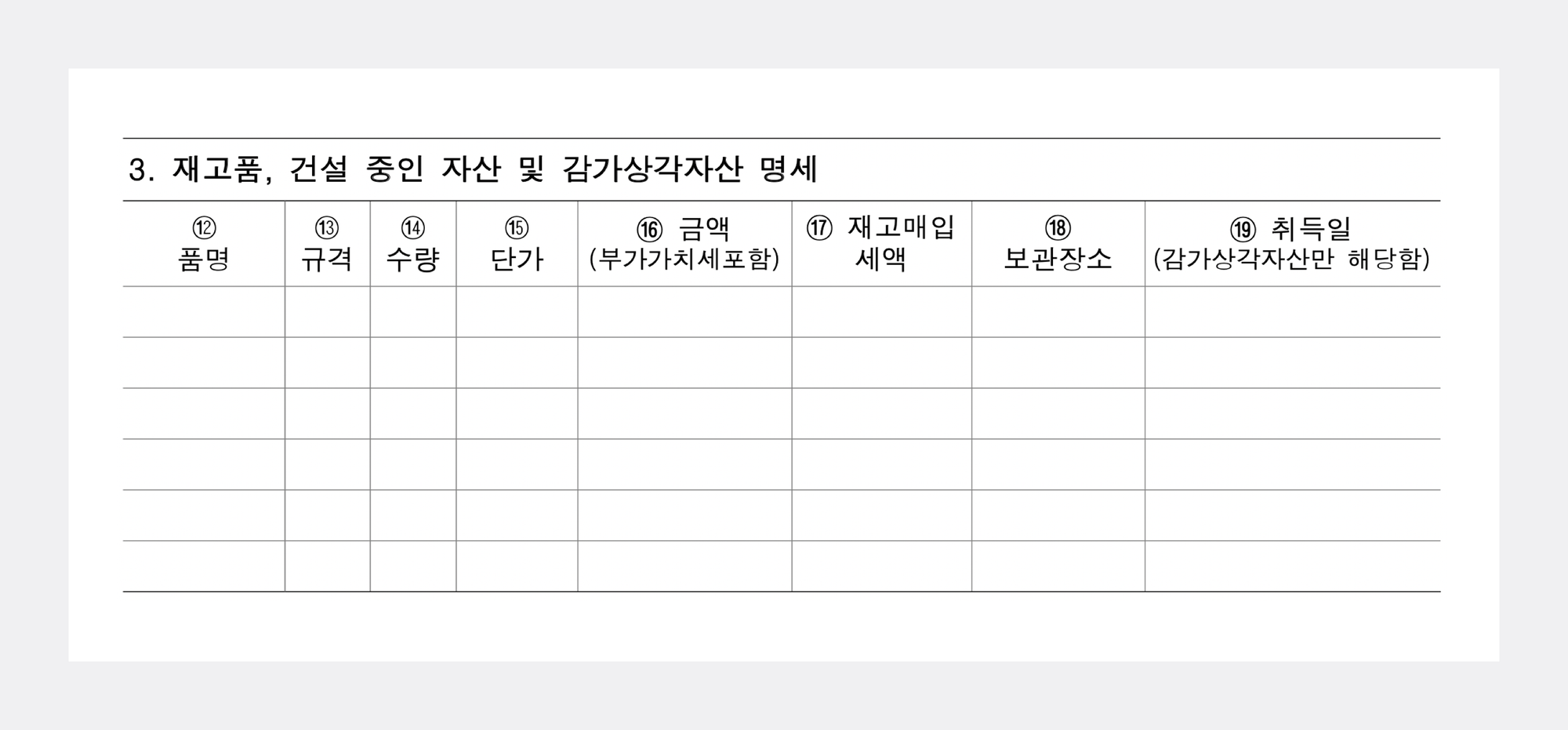 과세전환 시의 재고품등 신고서 양식